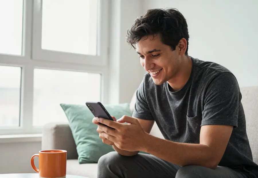 Someone reading an email on their phone at home