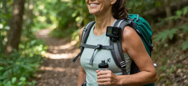 A hiker on a wooded trail